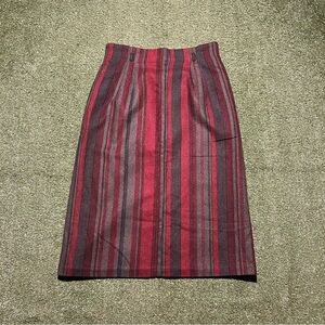 Vintage St Michael Wool red & black striped midi skirt Size UK 14